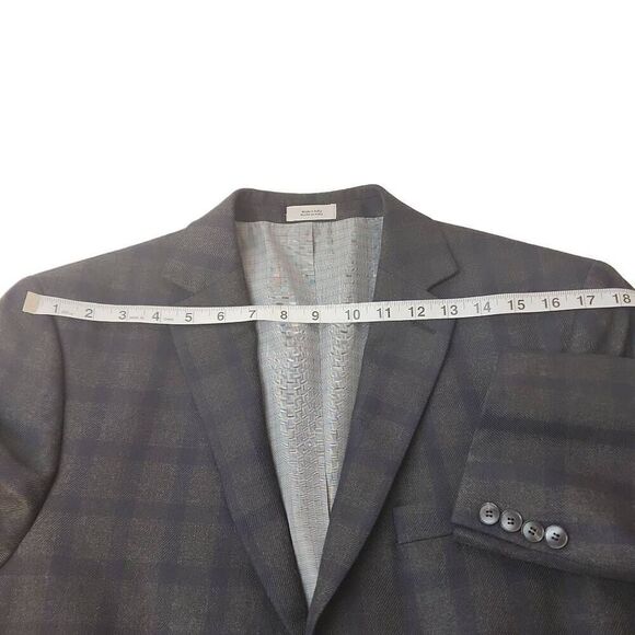 JF J. Ferrar Slim Fit Suit Jacket Sport Coat Gingham Pattern Dark‎ Gray/Blue Men - Picture 9 of 15